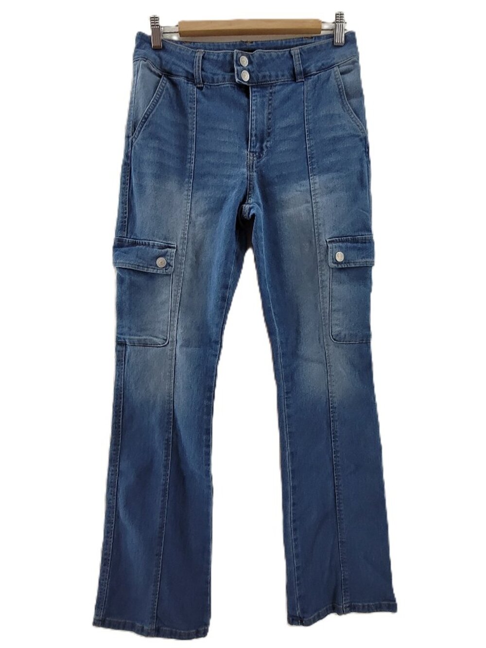 Almost Famous Jeans Women's Size 9 Blue Denim Mid Rise Y2K Cargo Pockets Skater